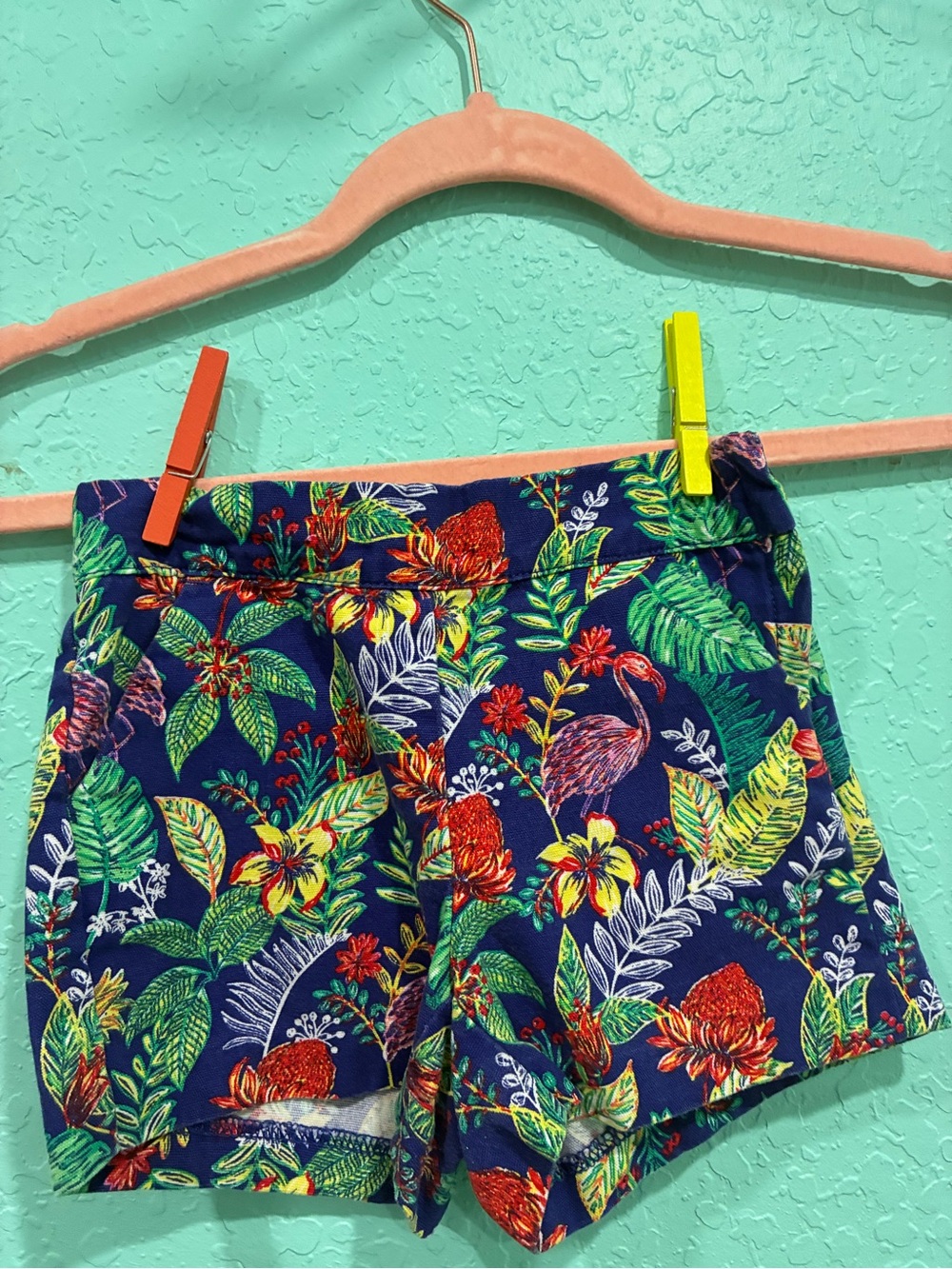 Janie and jack girls Navy Tropical Print Shorts 4 flamingo strawberry
